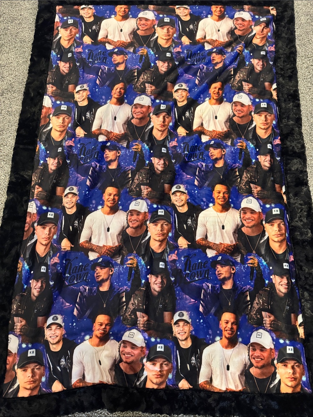 Custom Printed Celebrity Collage Minky Blanket - Blue/Purple  & Black